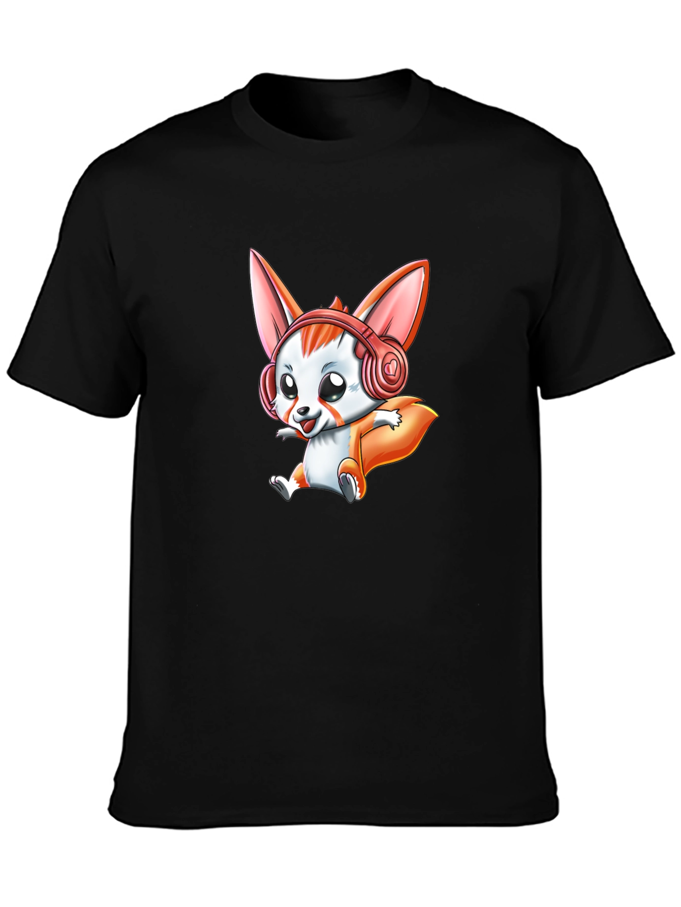 Cute Cartoon Fox Headphone Graphic Tee
