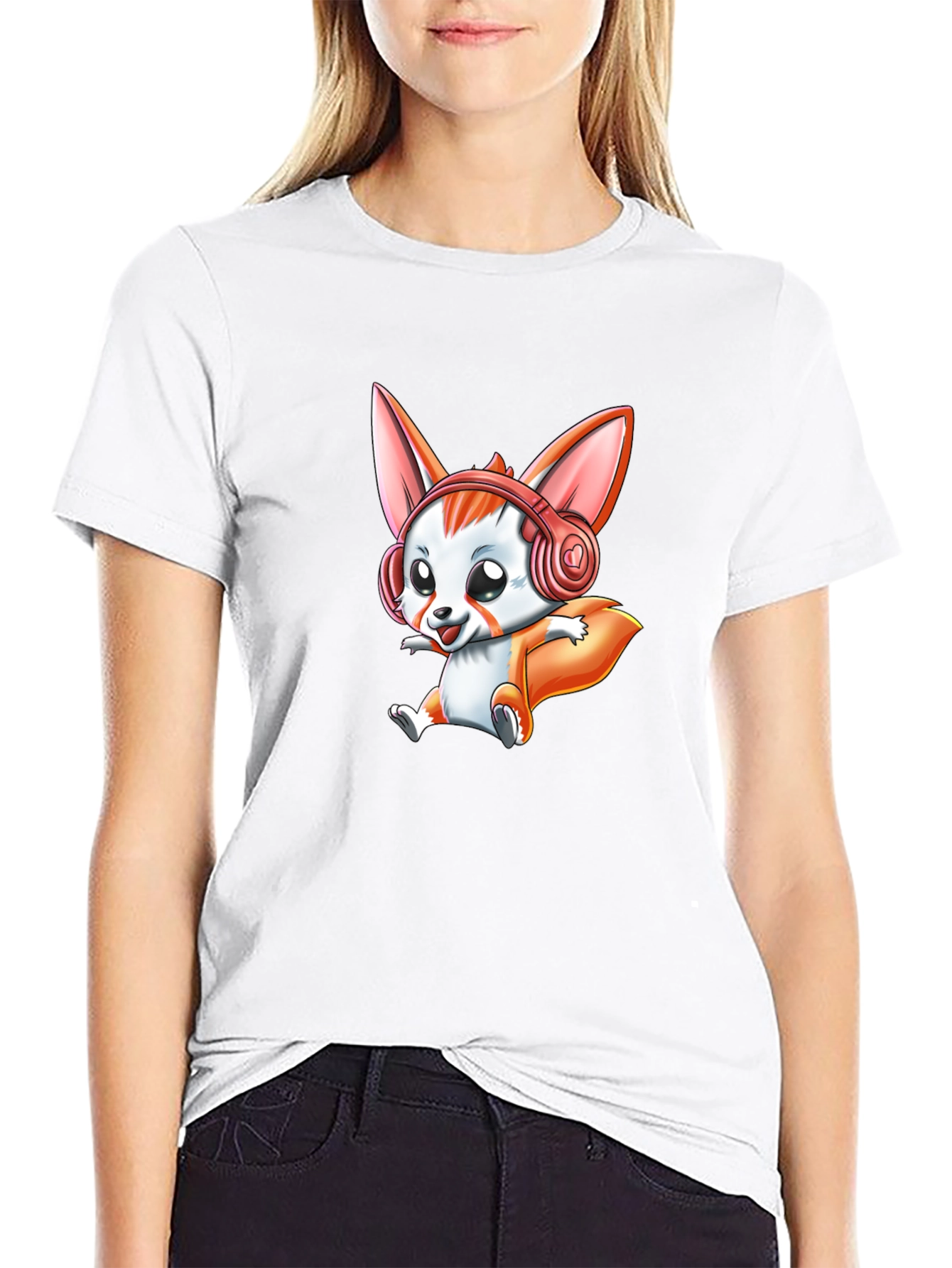 Cute Cartoon Fox Headphone Graphic Tee