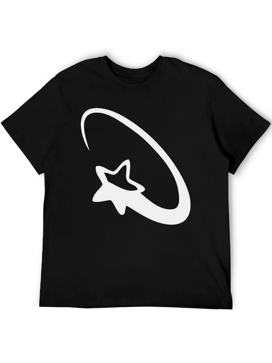 Star Orbit Graphic Tee - Black Cotton Casual Shirt