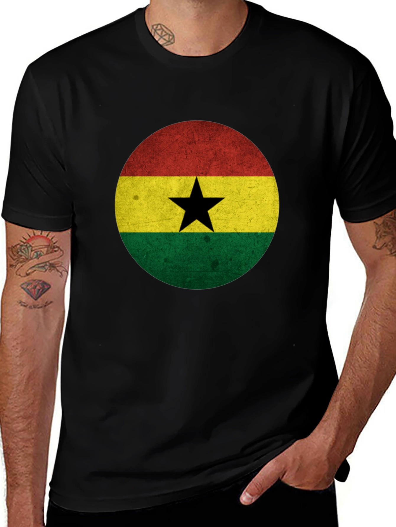 Ghana Flag Graphic T-Shirt - Mens Black Tee