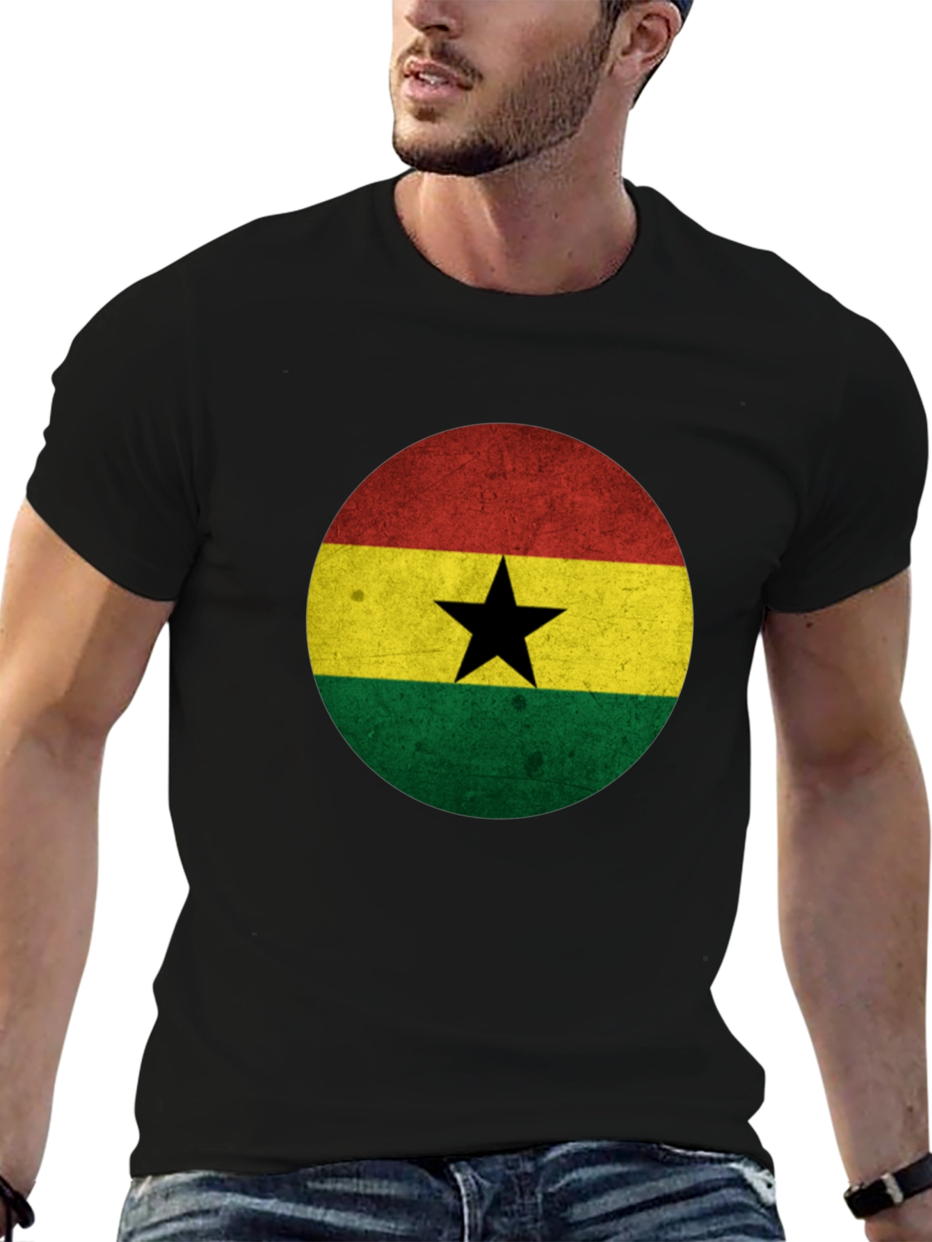 Ghana Flag Graphic T-Shirt - Mens Black Tee