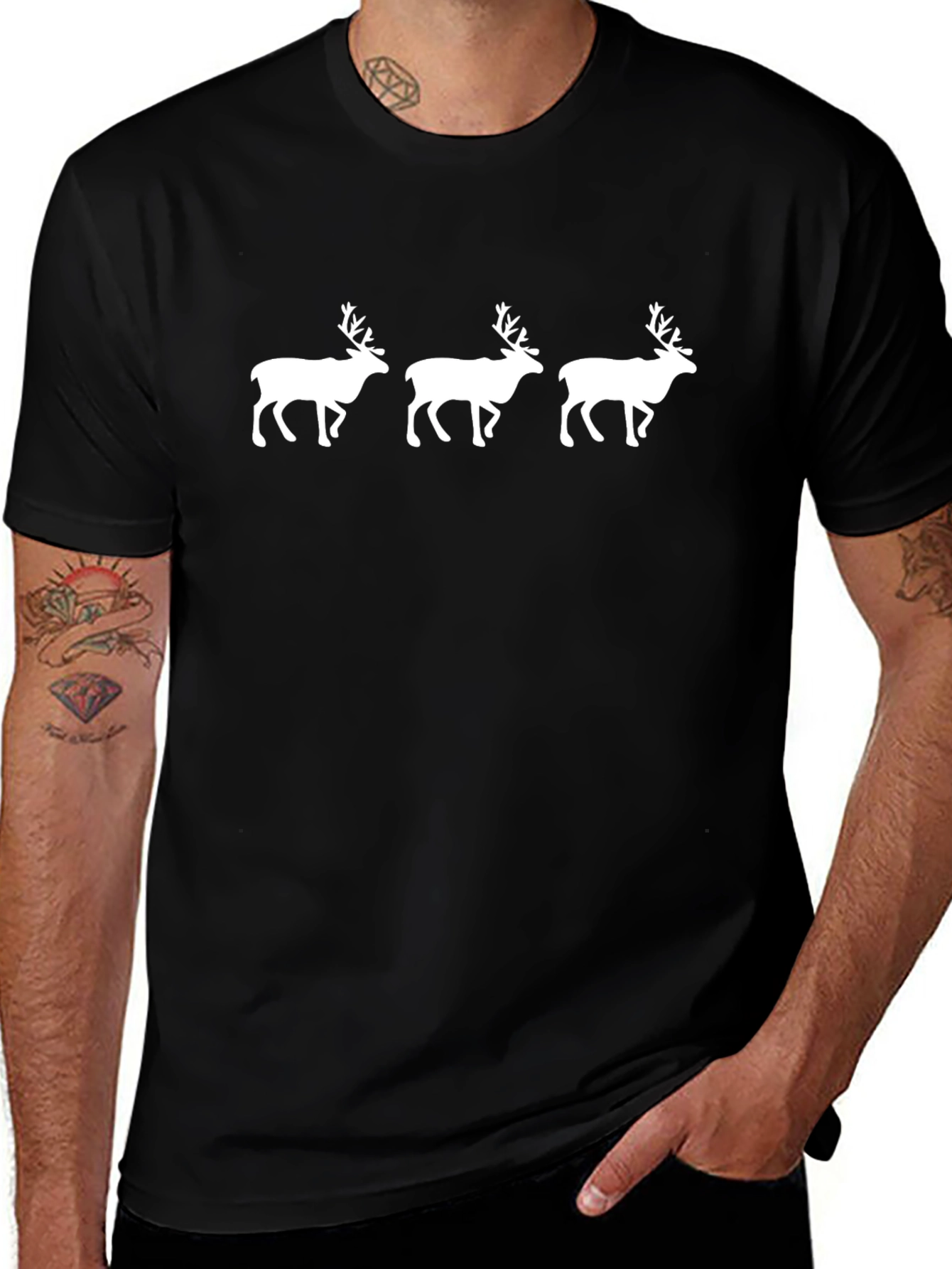 Reindeer Silhouette Graphic Tee - Black