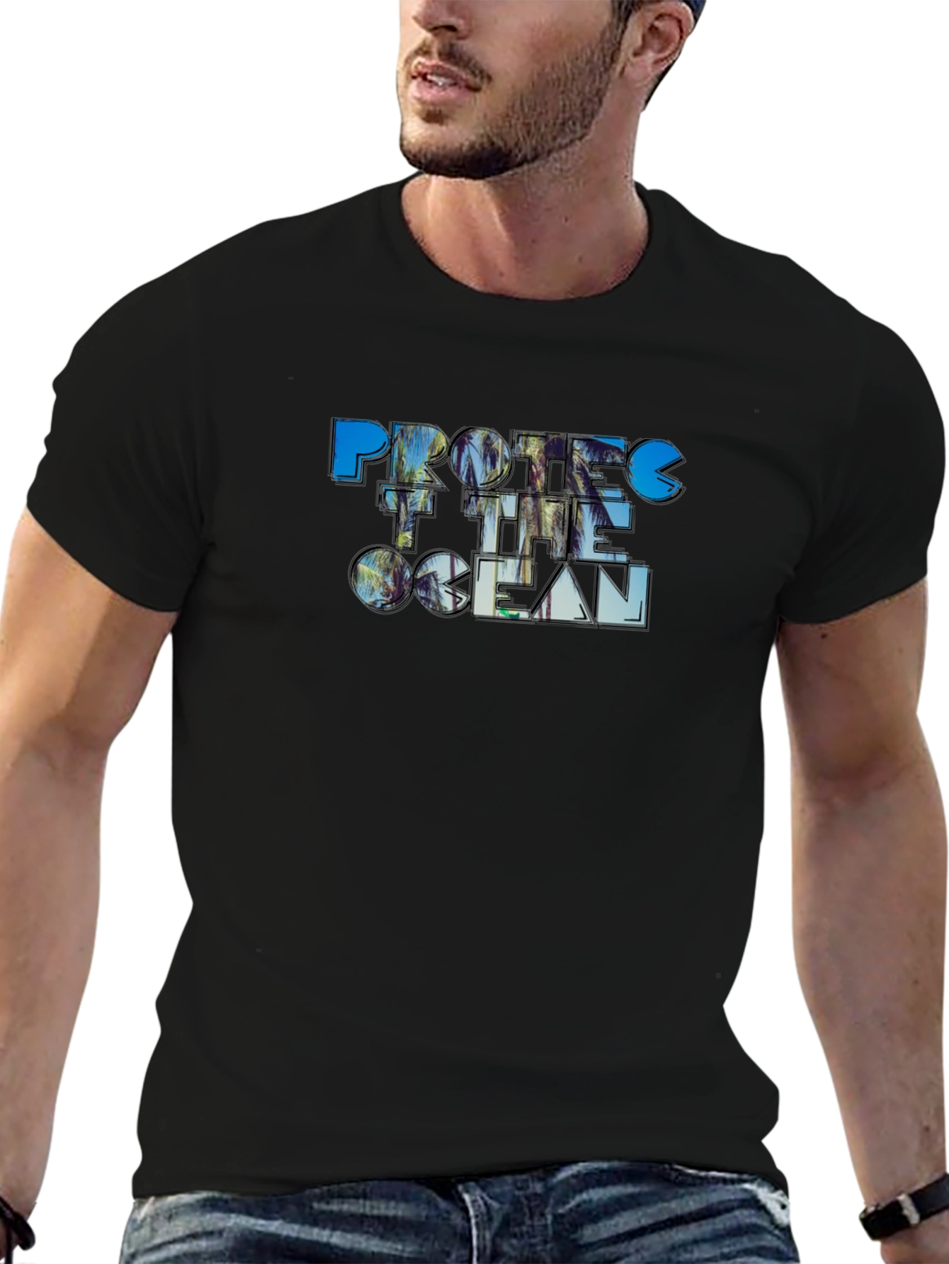 Protect the Ocean Graphic Print T-Shirt - Black
