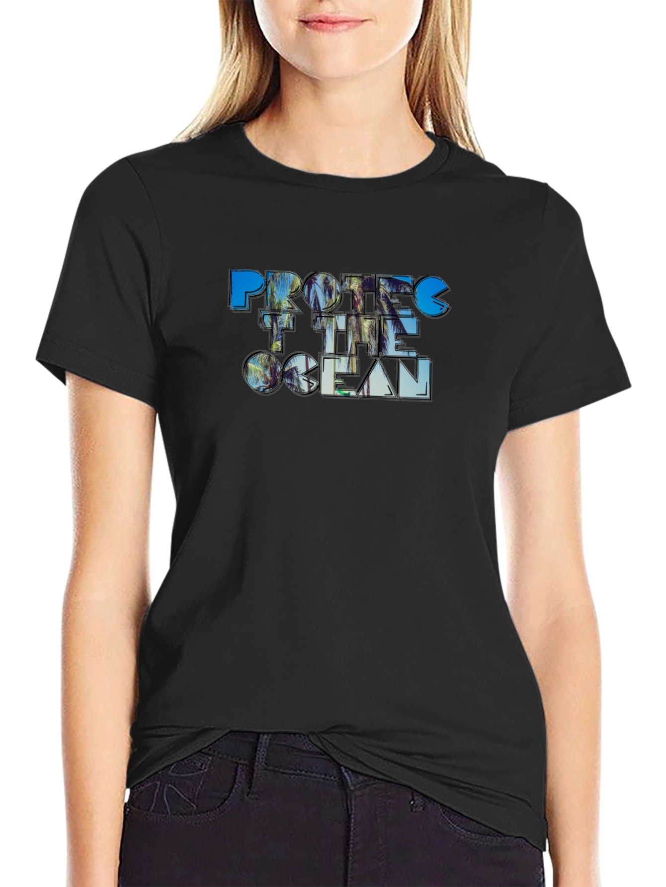 Protect the Ocean Graphic Print T-Shirt - Black