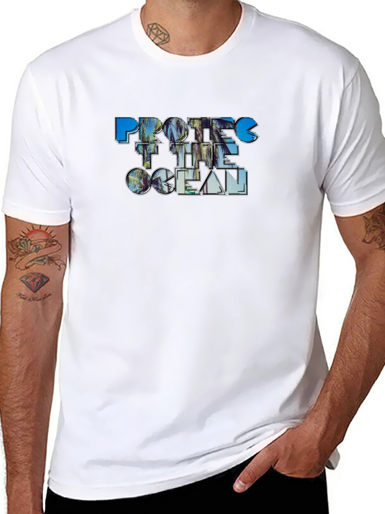 Protect the Ocean Graphic Print T-Shirt - Black
