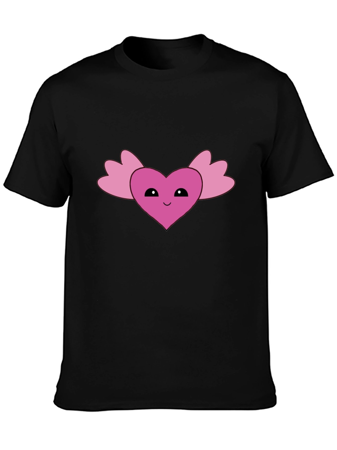 Cute Heart Wings Graphic Tee - Black Cotton T-Shirt