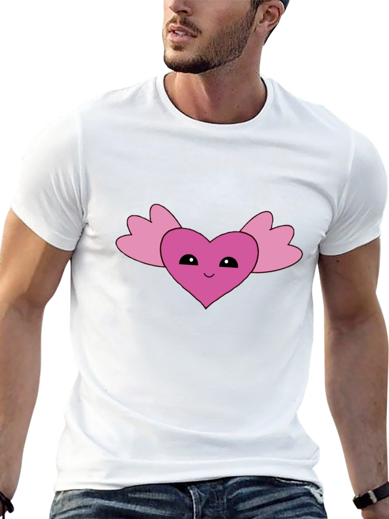 Cute Heart Wings Graphic Tee - Black Cotton T-Shirt