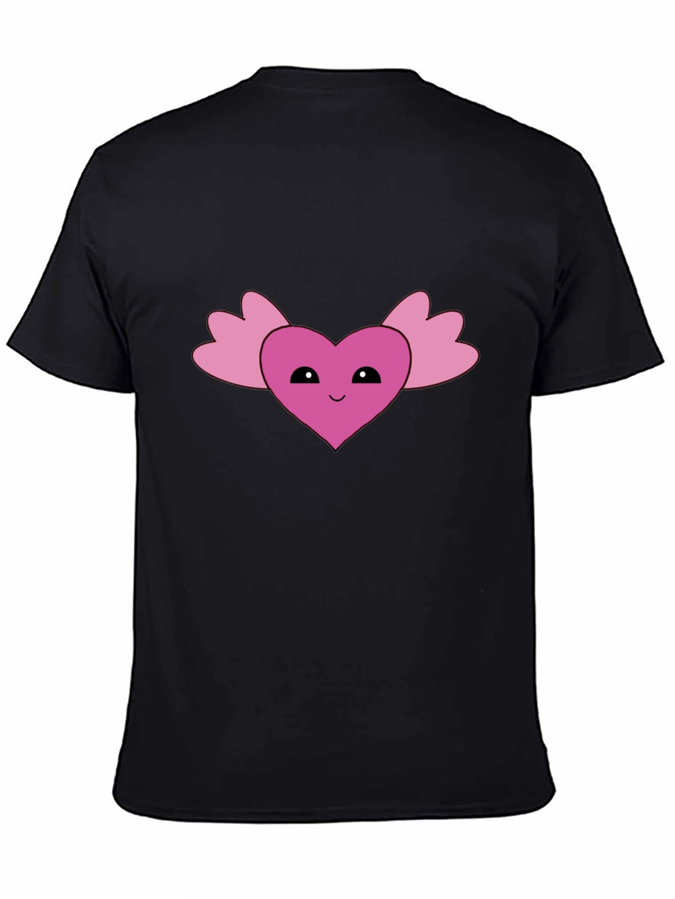 Cute Heart Wings Graphic Tee - Black Cotton T-Shirt