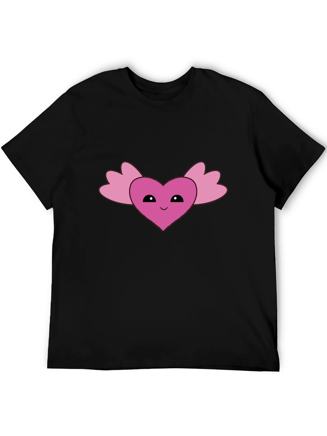 Cute Heart Wings Graphic Tee - Black Cotton T-Shirt