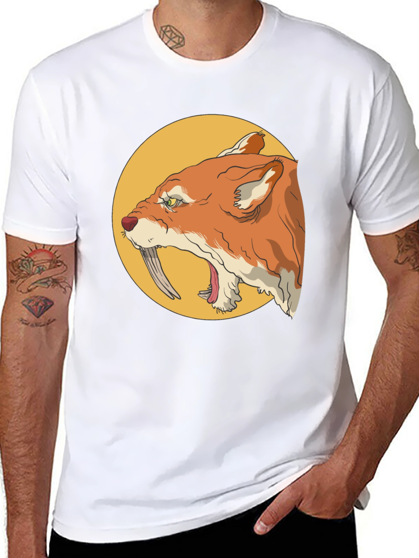 Cool Graphic Tee - Saber-Toothed Cat Design