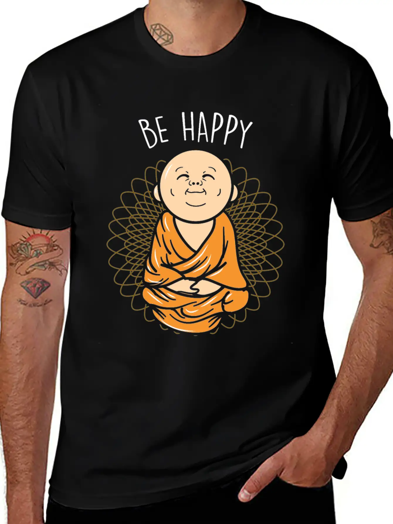 Be Happy Zen Little Buddha Mandala Buddhist Unisex Casual T-Shirt – Clean Design For Daily Comfort