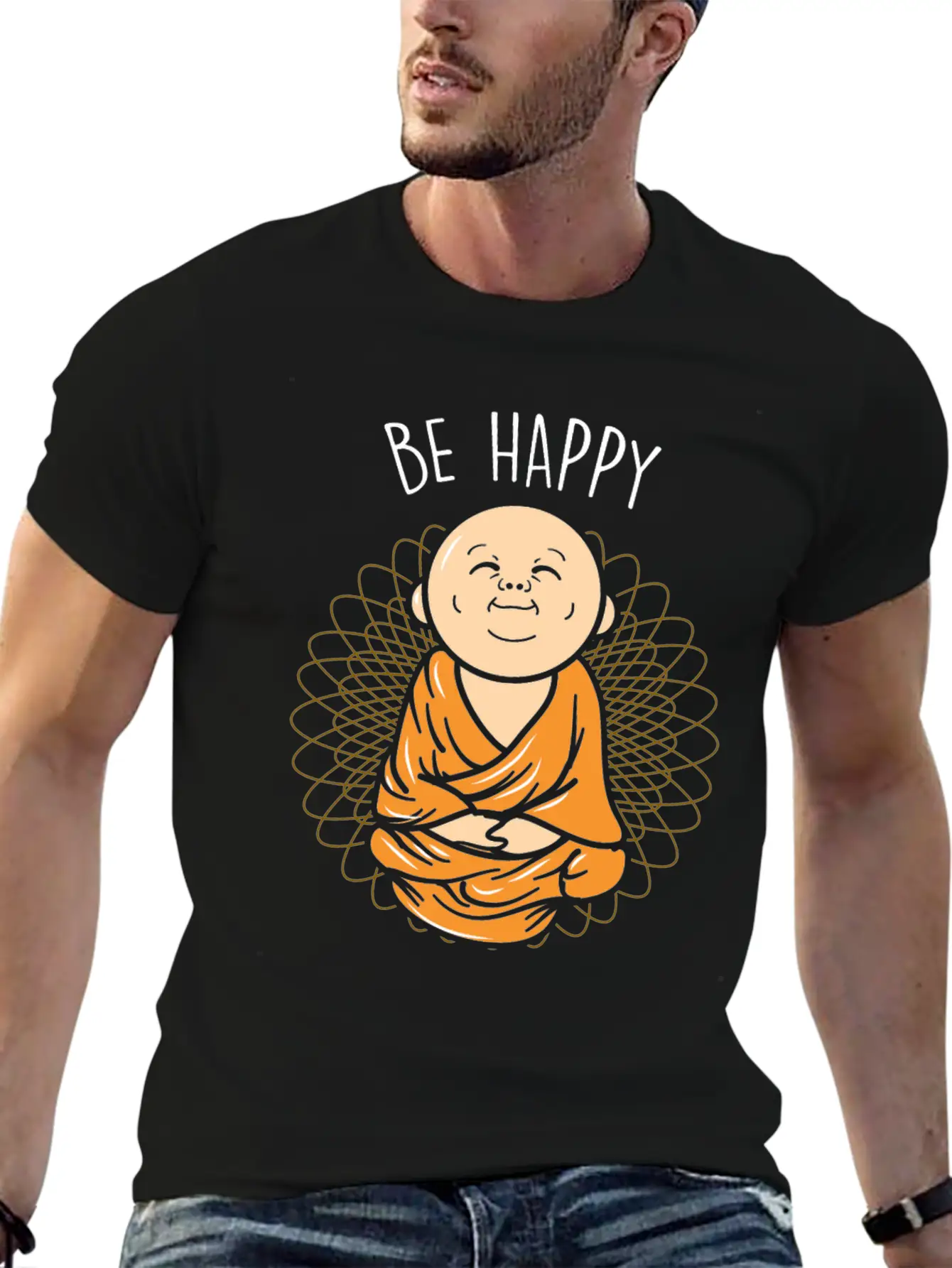 Be Happy Zen Little Buddha Mandala Buddhist Unisex Casual T-Shirt – Clean Design For Daily Comfort