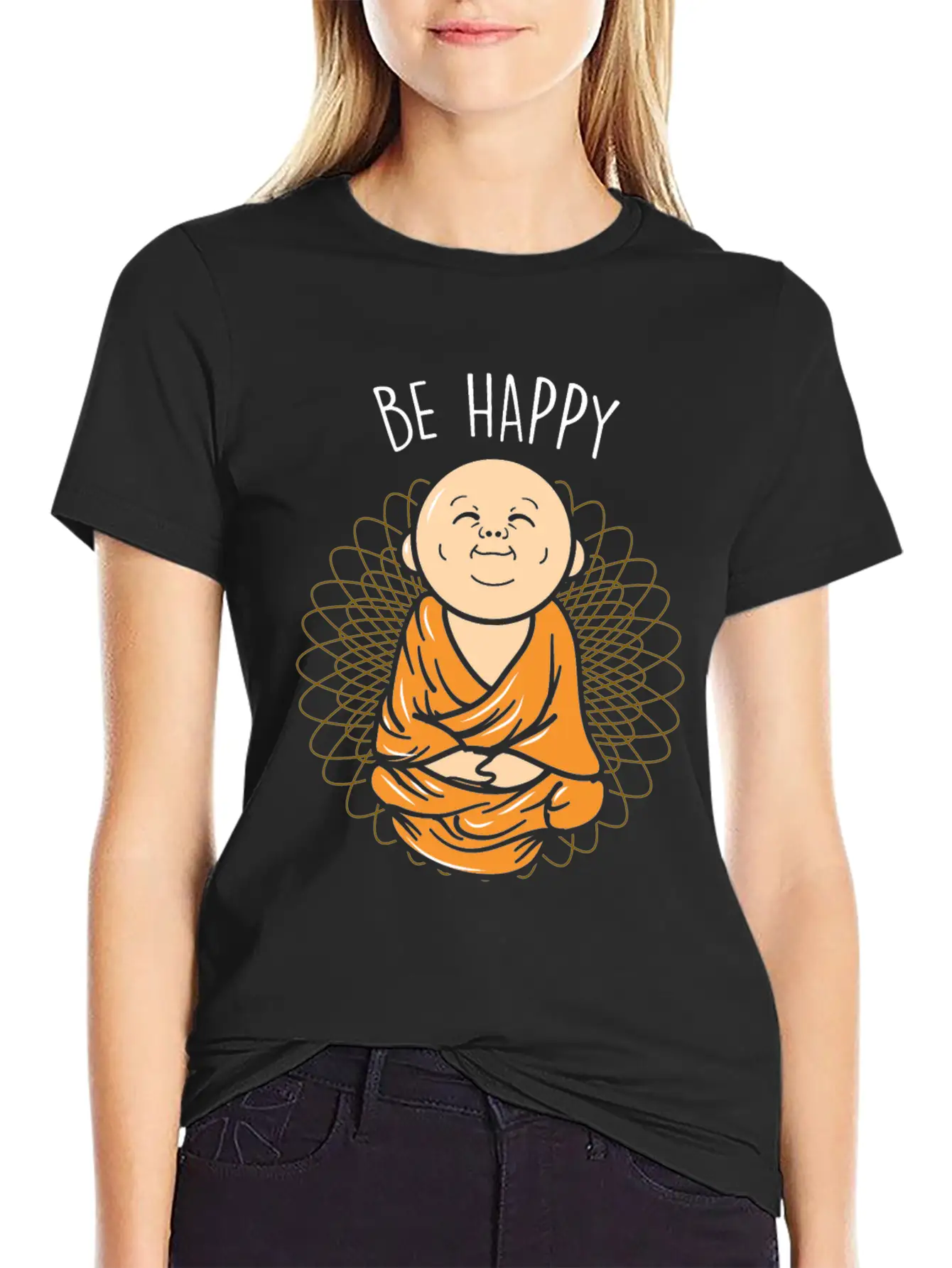 Be Happy Zen Little Buddha Mandala Buddhist Unisex Casual T-Shirt – Clean Design For Daily Comfort