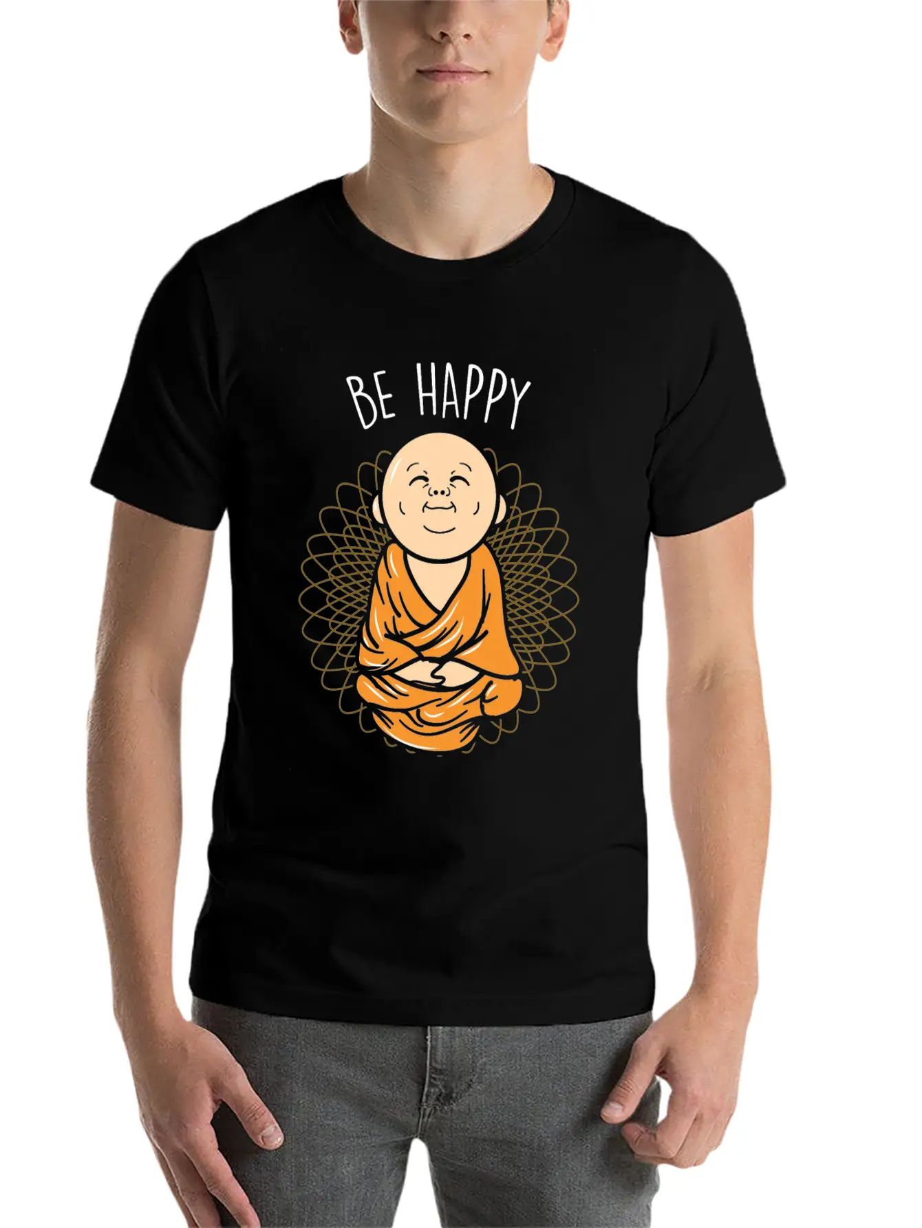 Be Happy Zen Little Buddha Mandala Buddhist Unisex Casual T-Shirt – Clean Design For Daily Comfort
