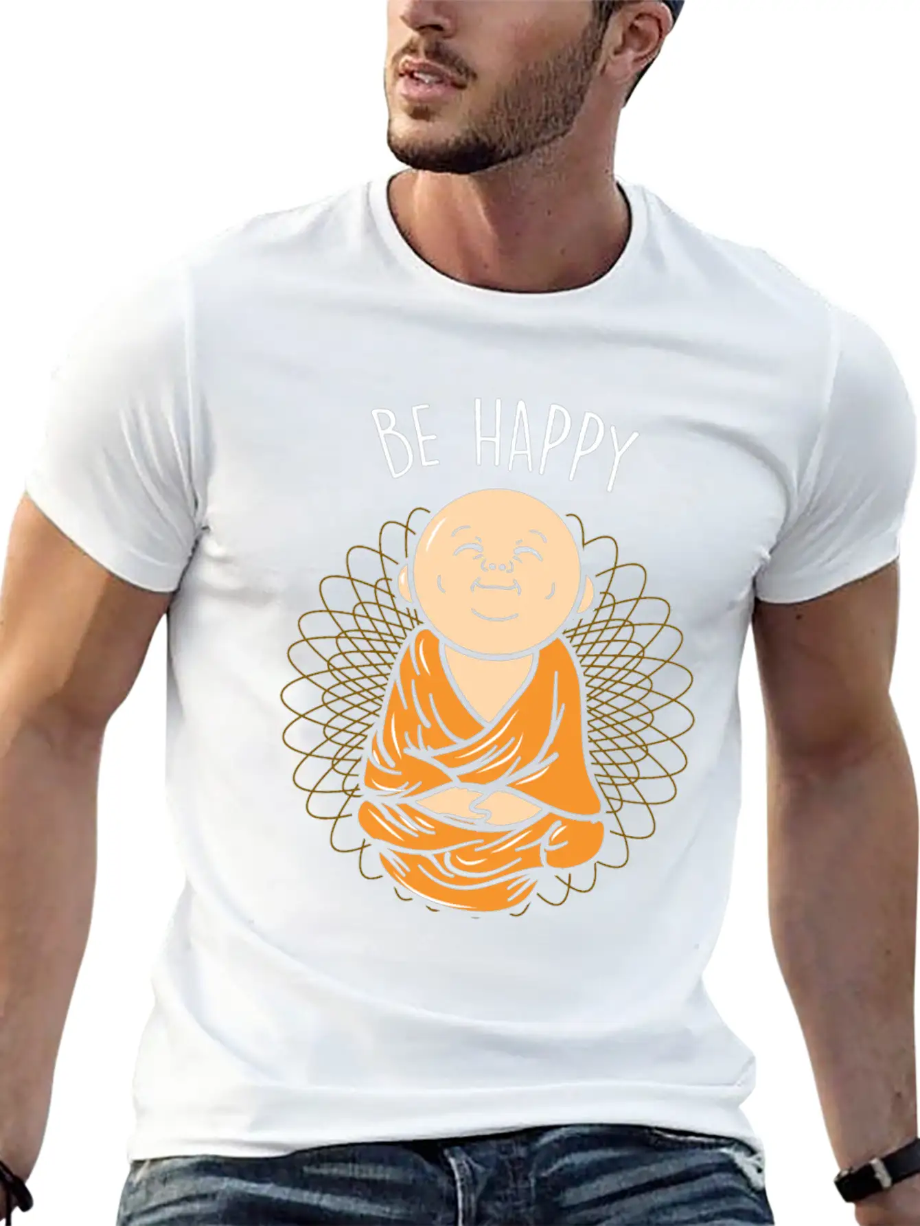 Be Happy Zen Little Buddha Mandala Buddhist Unisex Casual T-Shirt – Clean Design For Daily Comfort