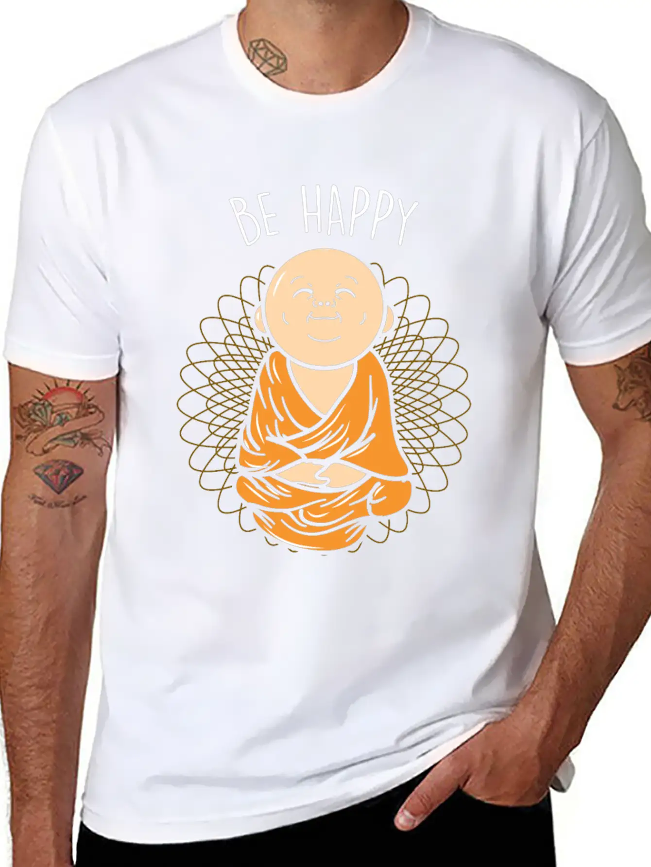 Be Happy Zen Little Buddha Mandala Buddhist Unisex Casual T-Shirt – Clean Design For Daily Comfort