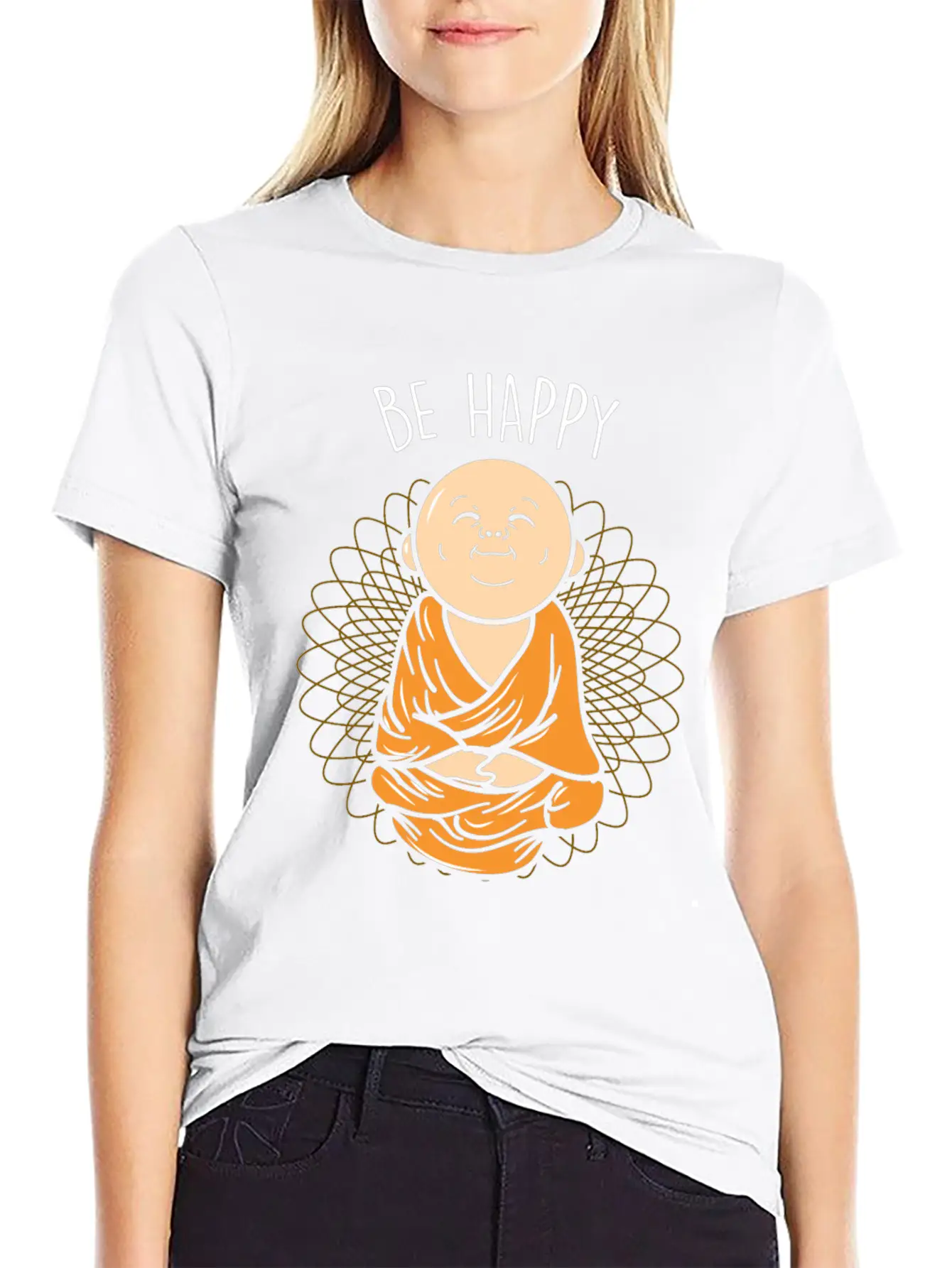 Be Happy Zen Little Buddha Mandala Buddhist Unisex Casual T-Shirt – Clean Design For Daily Comfort