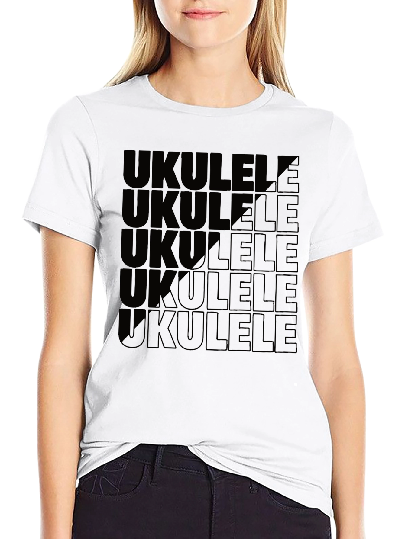 Ukulele Graphic Print Black T-Shirt