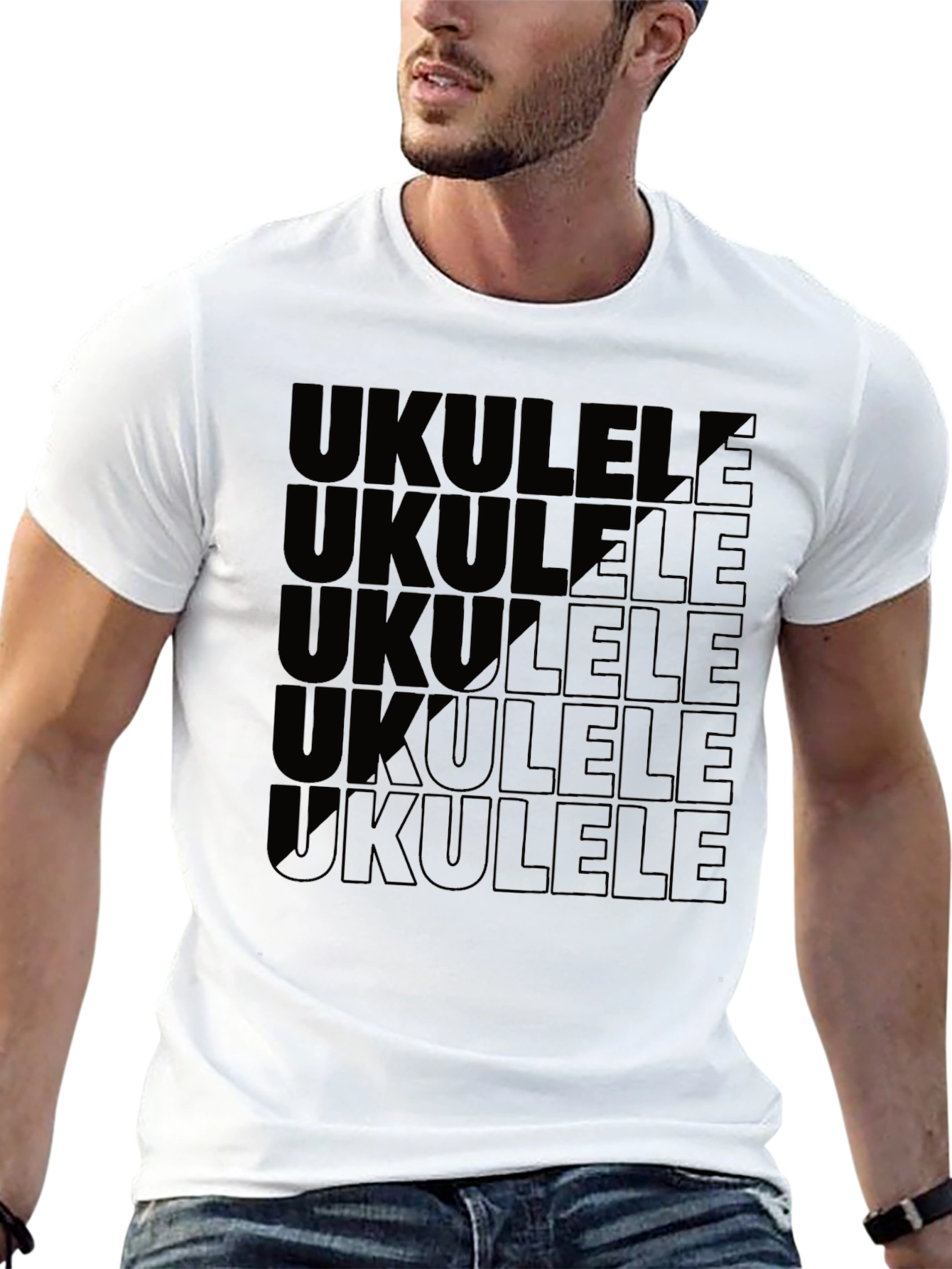 Ukulele Graphic Print Black T-Shirt