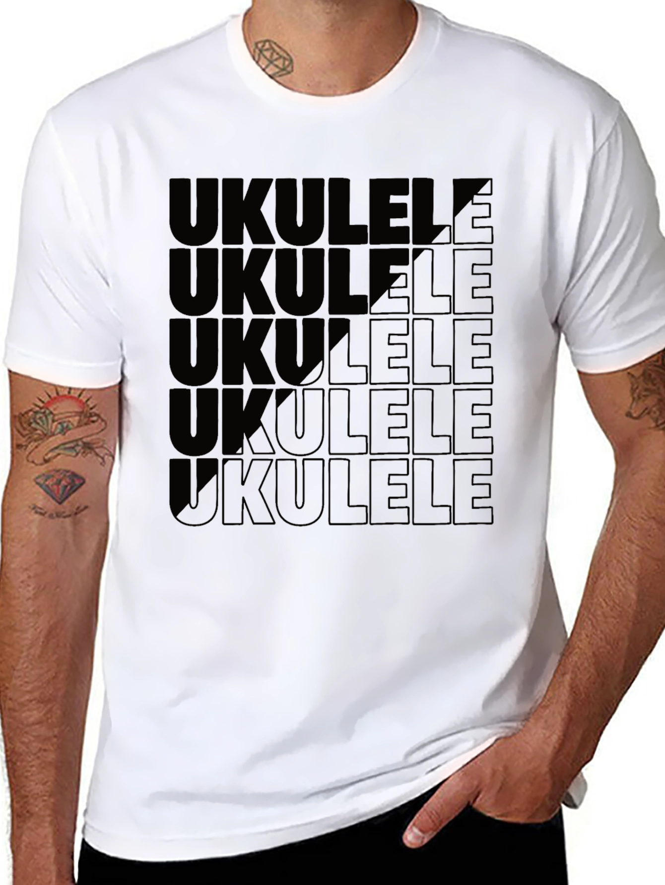 Ukulele Graphic Print Black T-Shirt