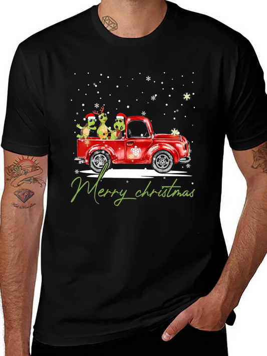 Turtle Christmas Truck Black T-Shirt