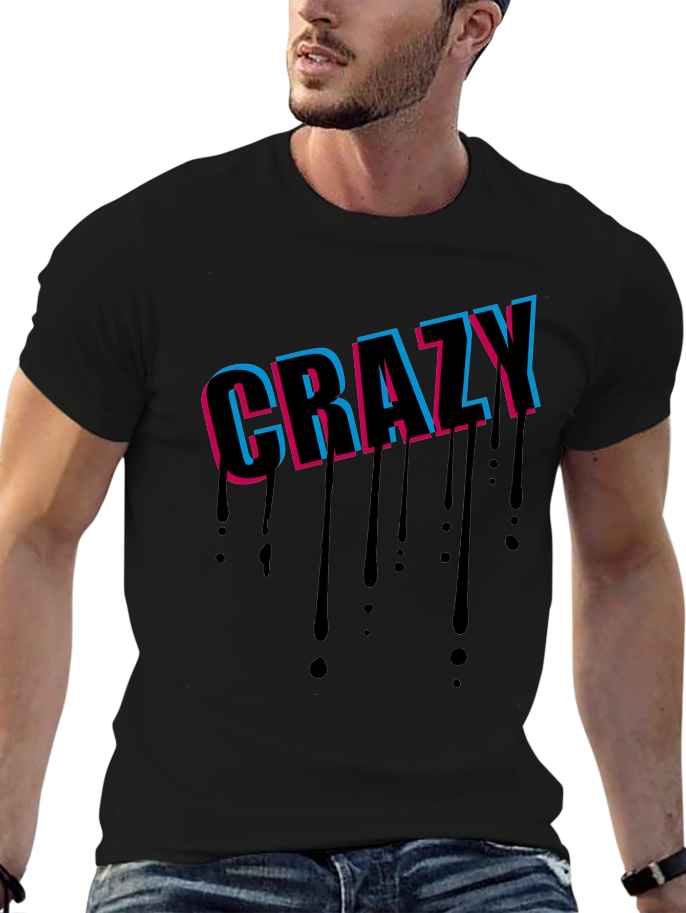 Crazy Graphic Print Black T-Shirt