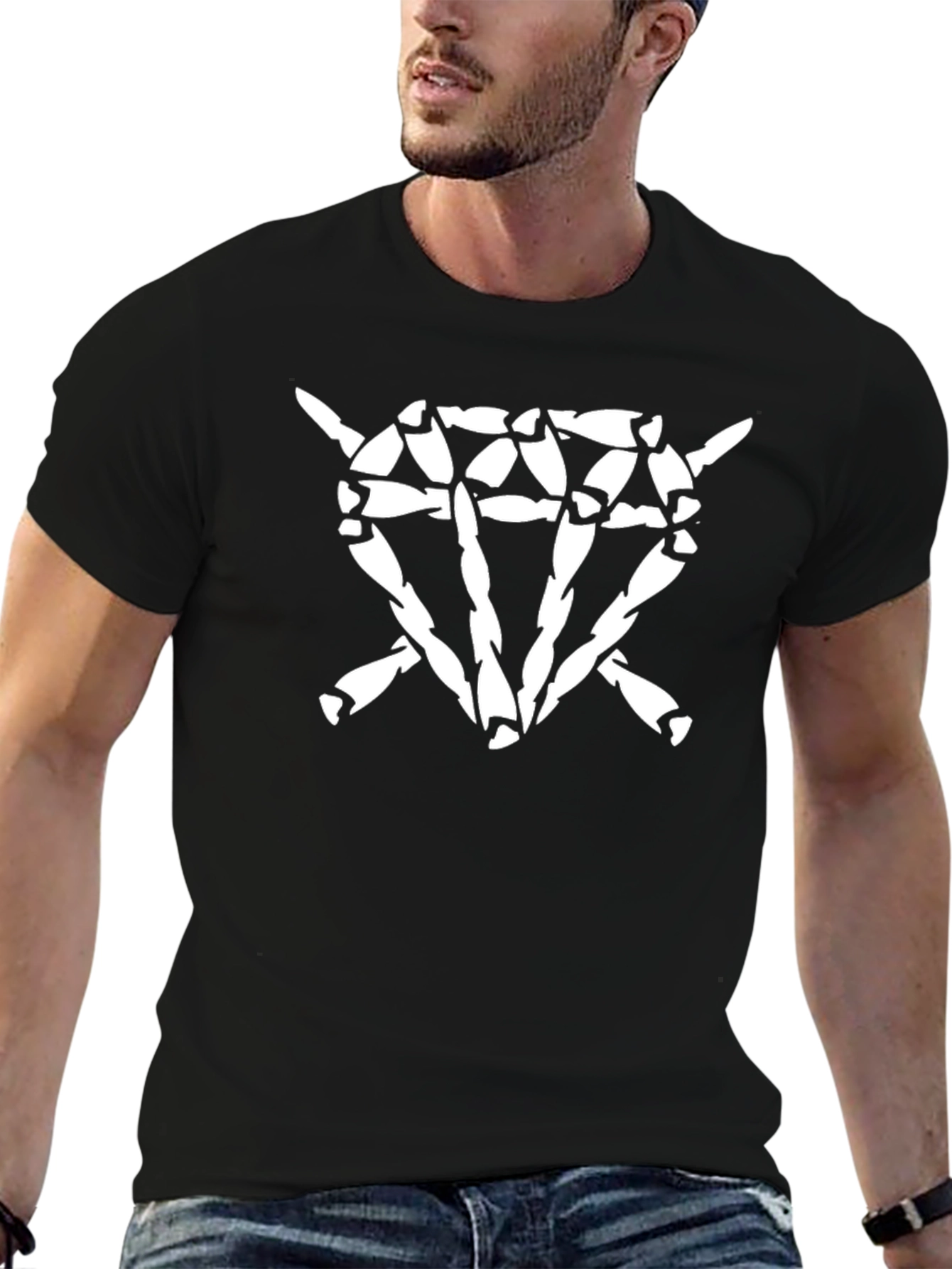 Edgy Graphic Tee - Diamond Bone Cage T-Shirt