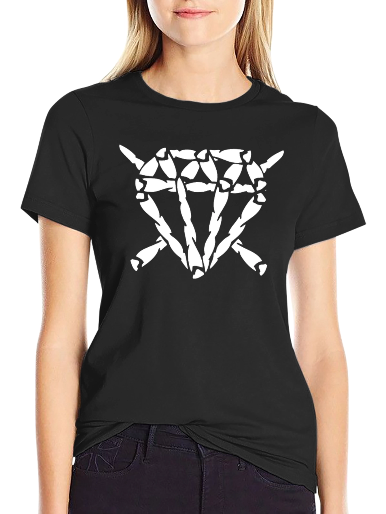 Edgy Graphic Tee - Diamond Bone Cage T-Shirt