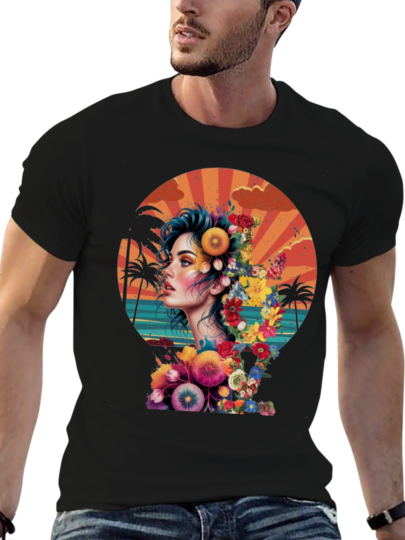 Floral Woman Graphic T-Shirt - Tropical Design