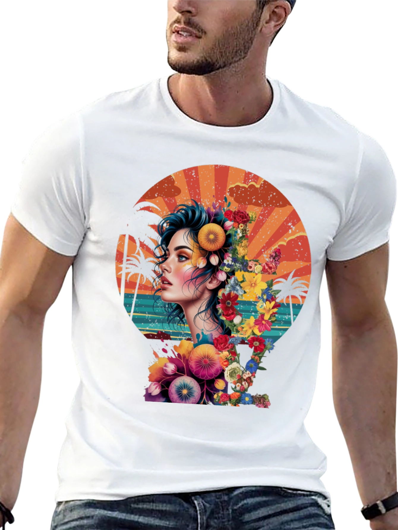 Floral Woman Graphic T-Shirt - Tropical Design