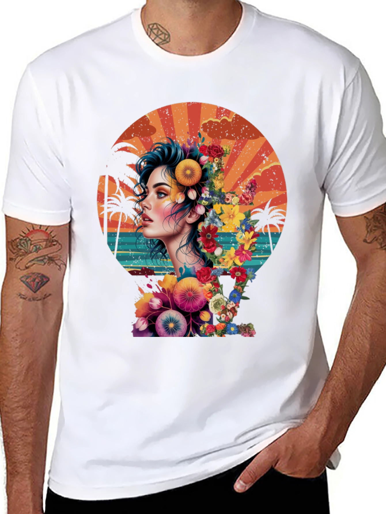 Floral Woman Graphic T-Shirt - Tropical Design