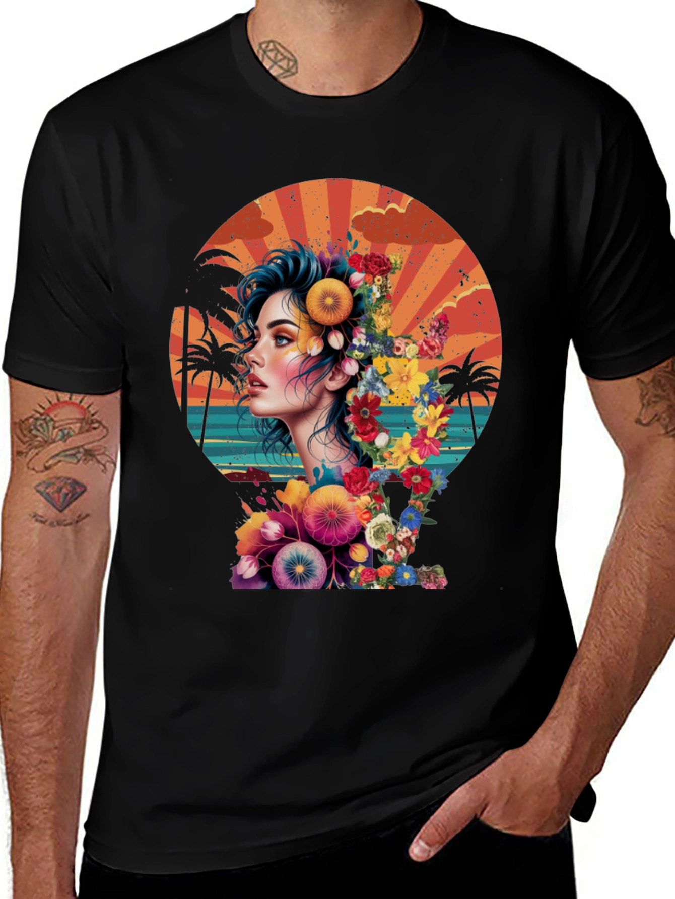 Floral Woman Graphic T-Shirt - Tropical Design