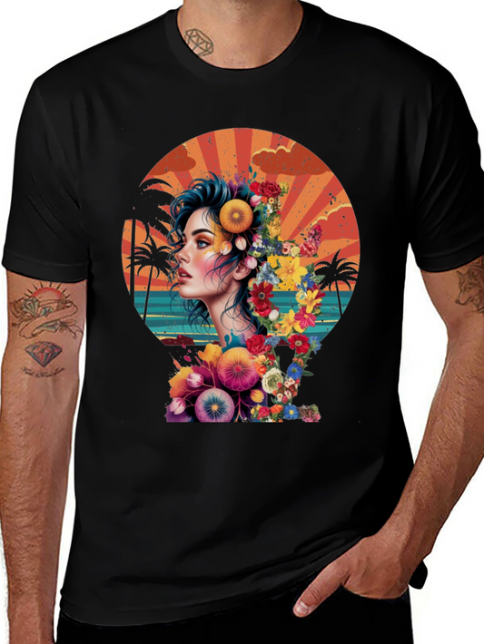 Floral Woman Graphic T-Shirt - Tropical Design