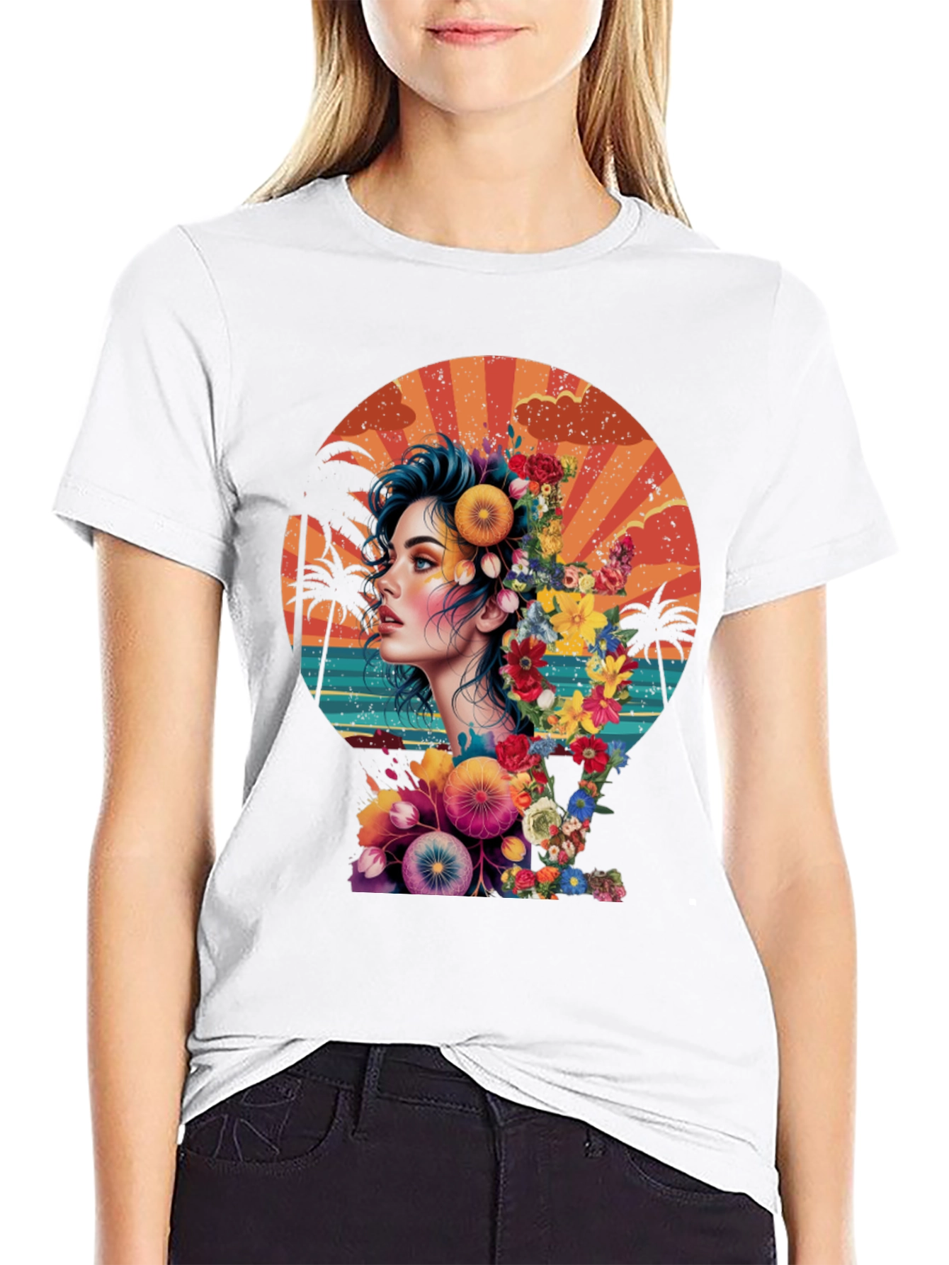 Floral Woman Graphic T-Shirt - Tropical Design