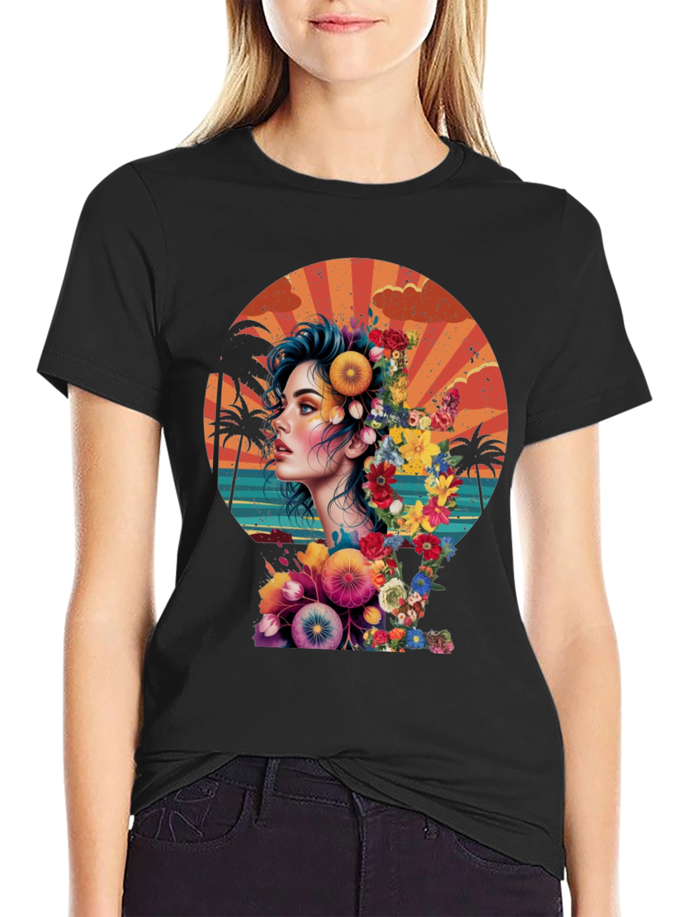 Floral Woman Graphic T-Shirt - Tropical Design