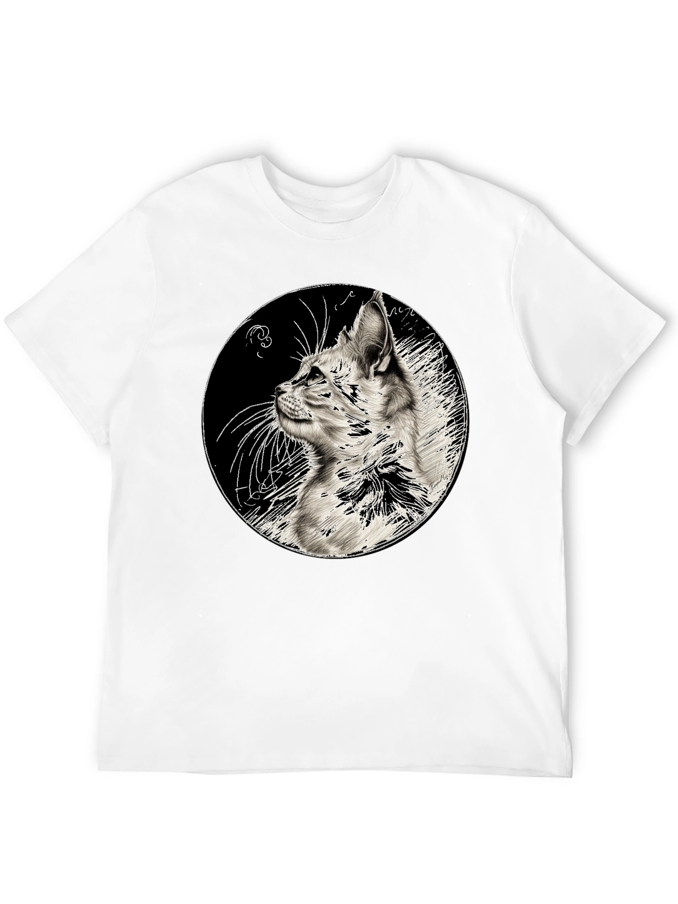Cat Art Print Black T-Shirt