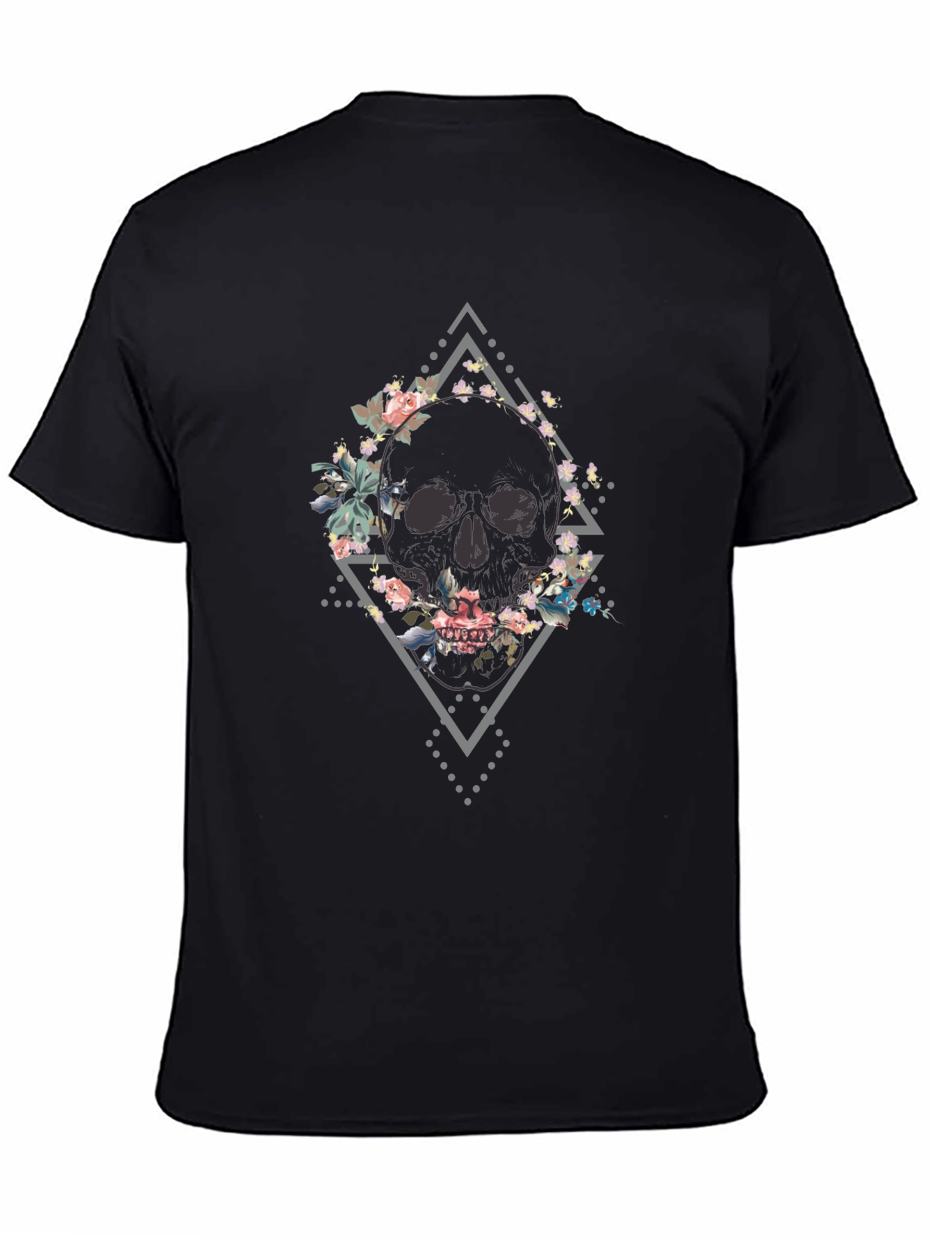 Floral Skull Graphic Tee - Mens Black T-Shirt