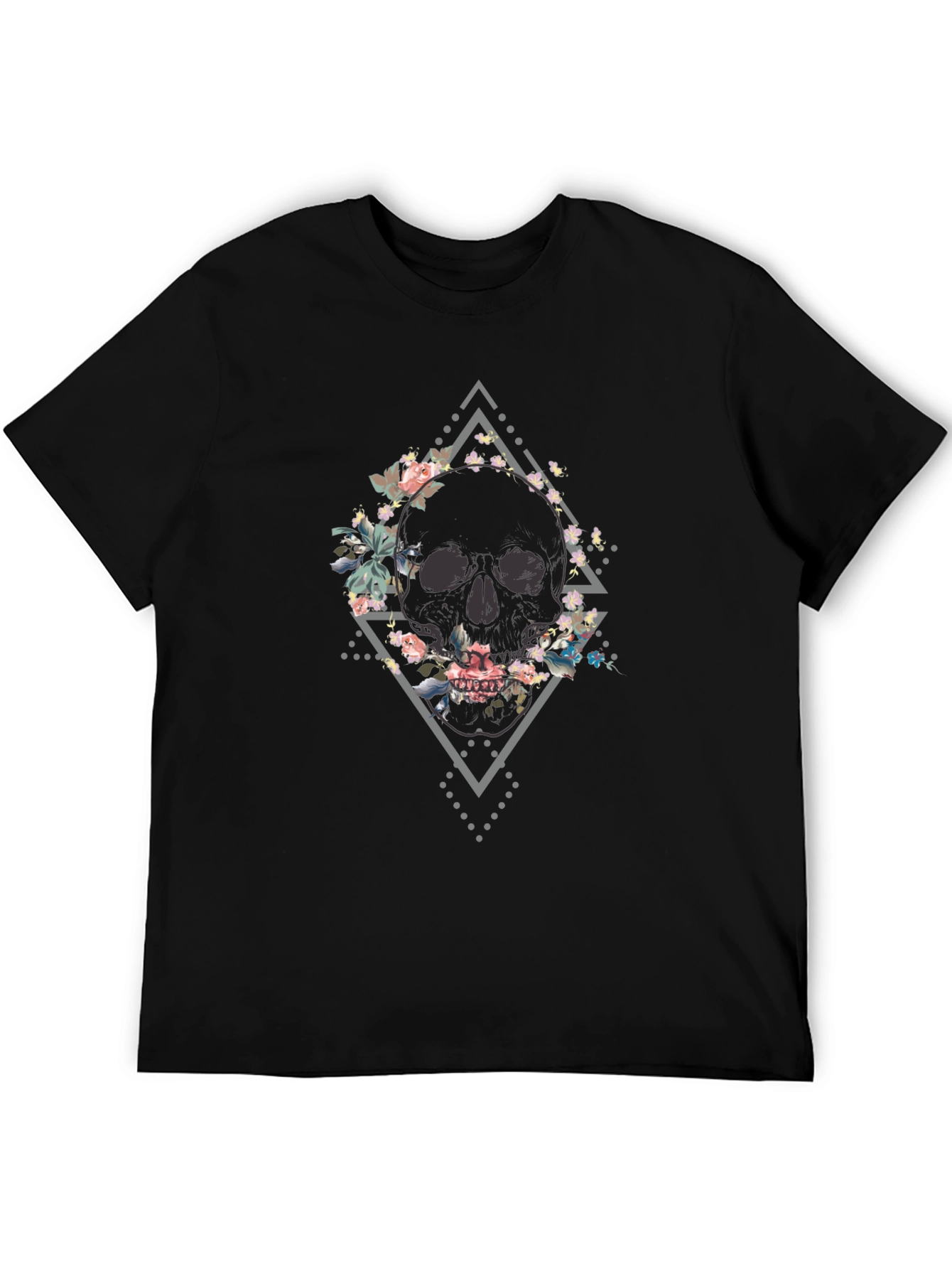 Floral Skull Graphic Tee - Mens Black T-Shirt