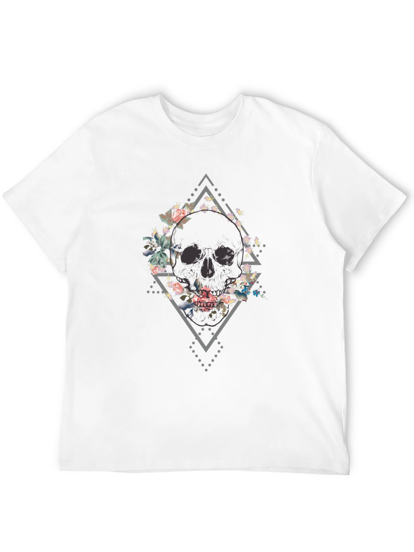Floral Skull Graphic Tee - Mens Black T-Shirt