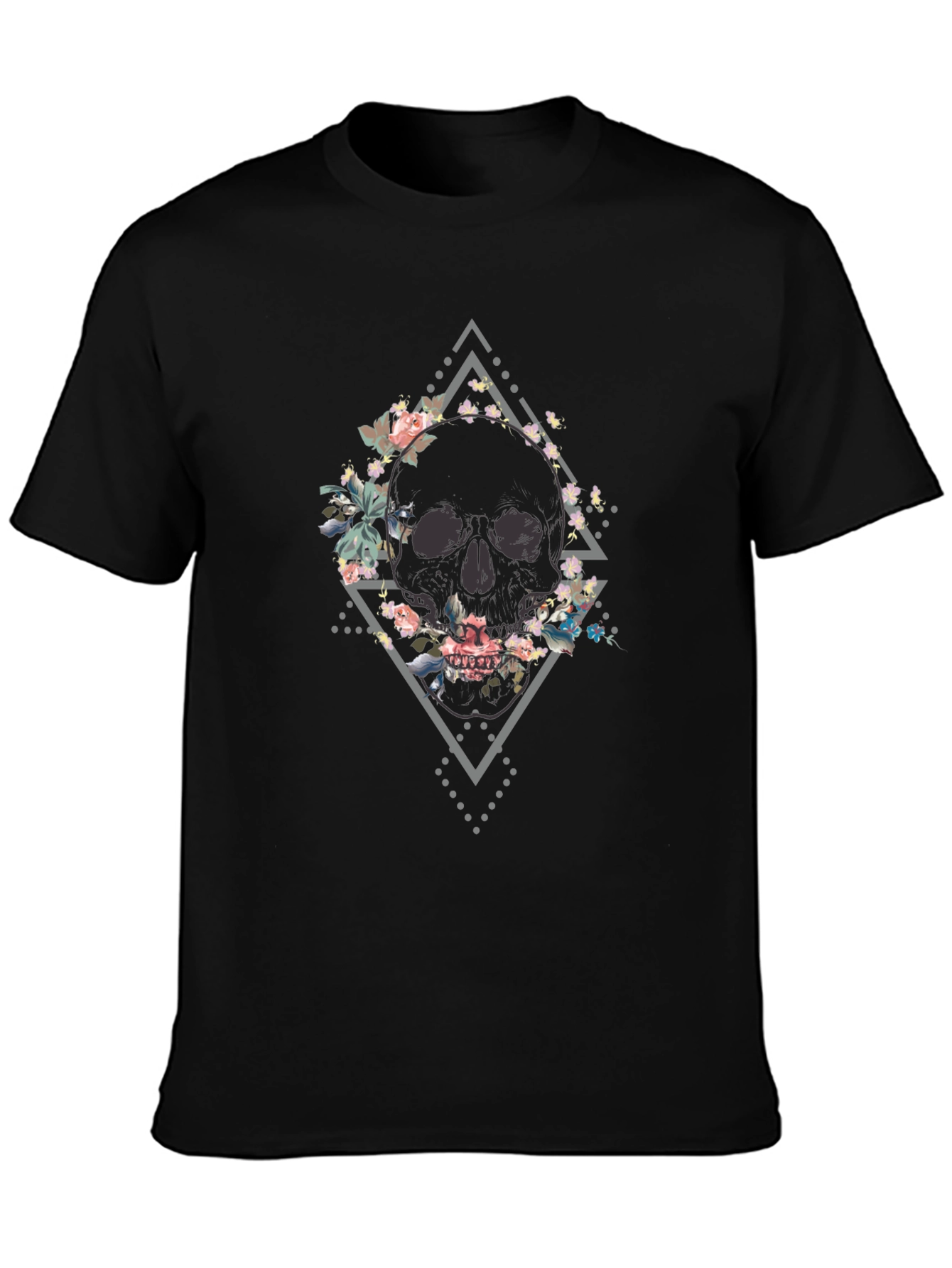 Floral Skull Graphic Tee - Mens Black T-Shirt