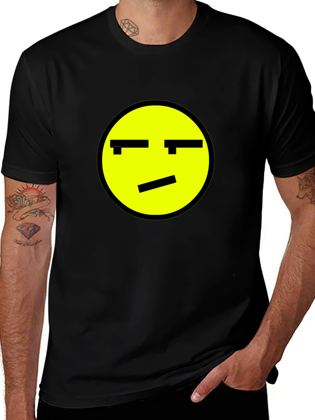Skeptical Emoji Graphic Black T-Shirt