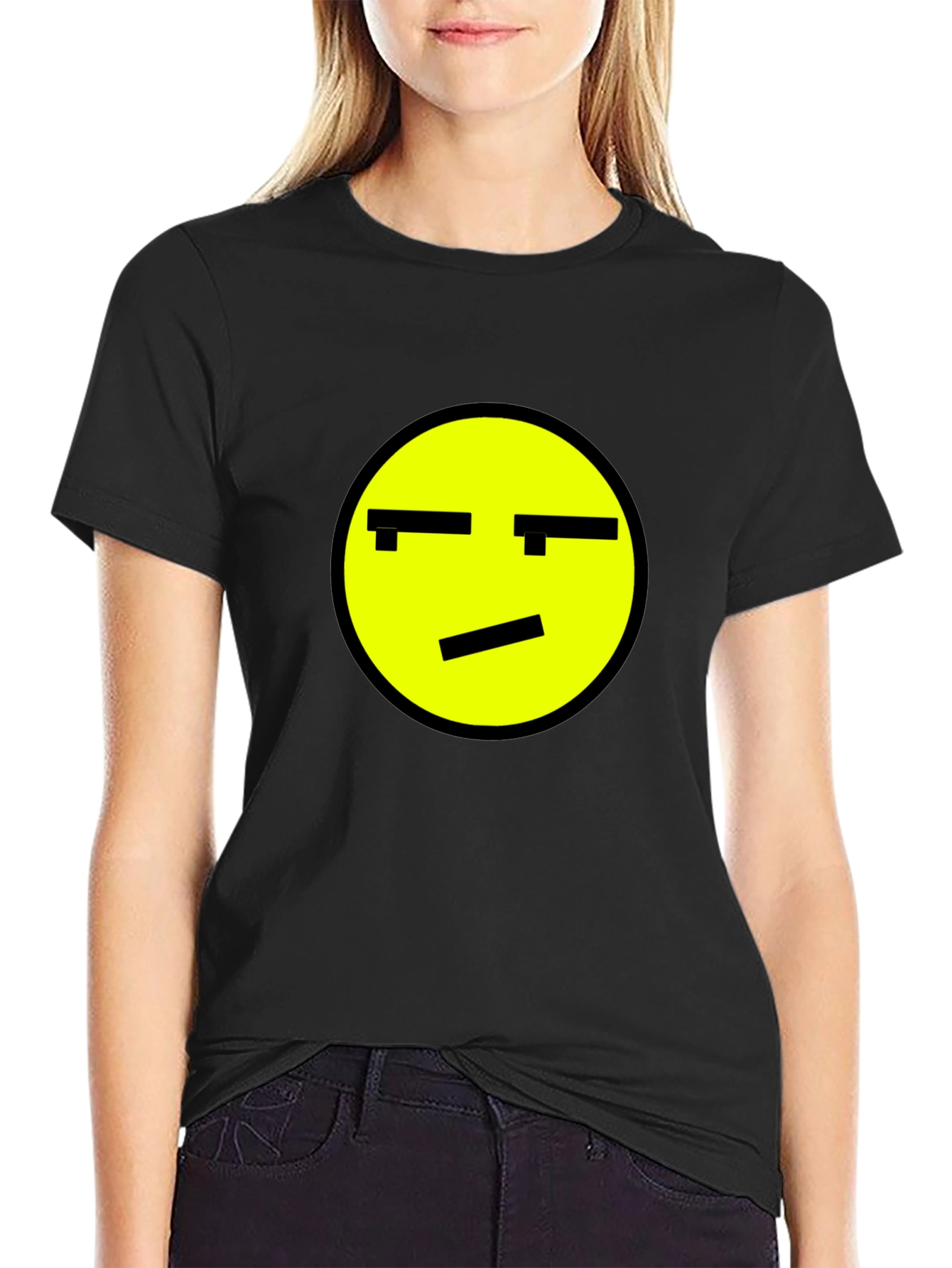 Skeptical Emoji Graphic Black T-Shirt