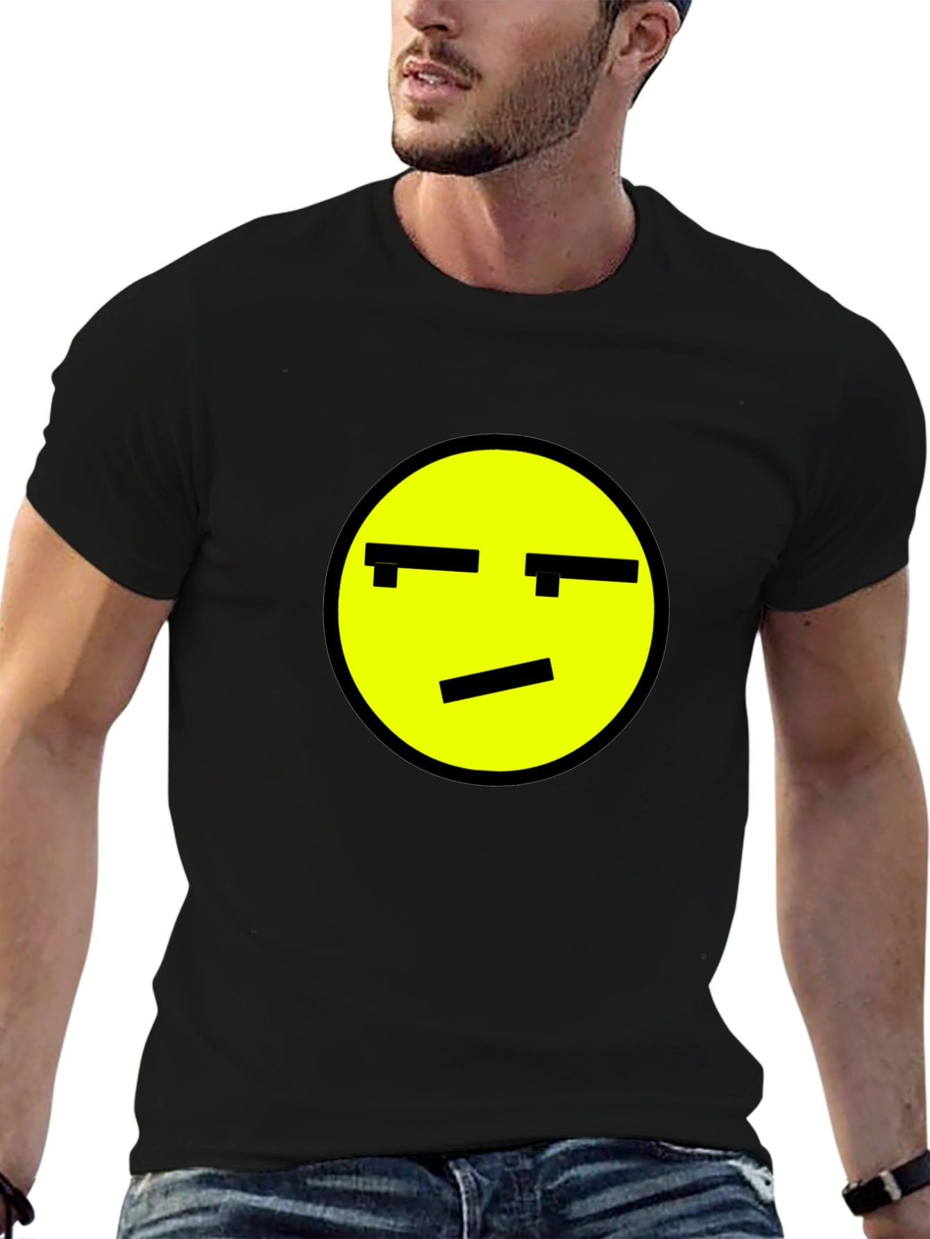 Skeptical Emoji Graphic Black T-Shirt