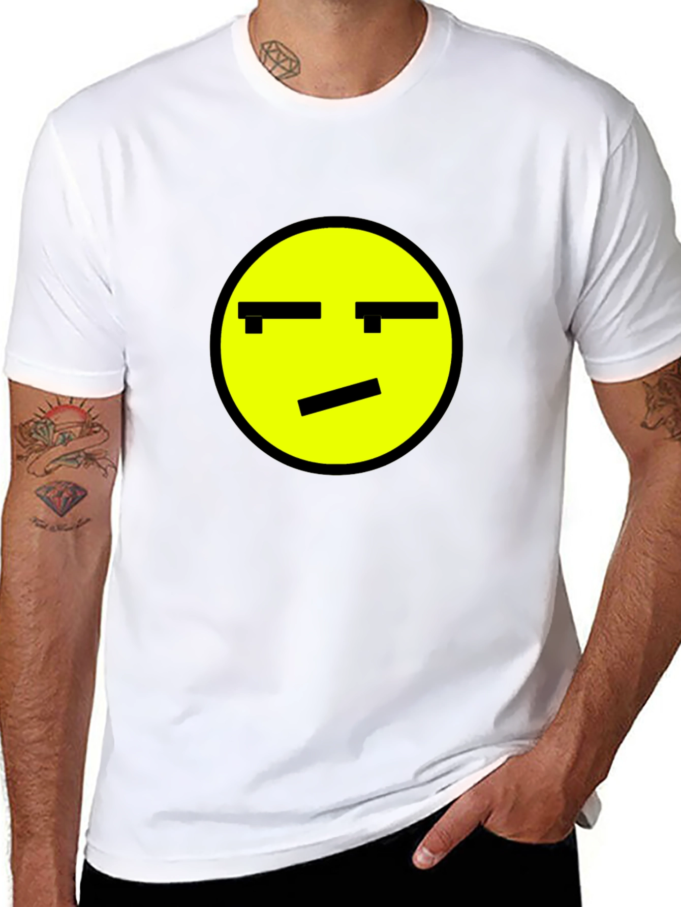 Skeptical Emoji Graphic Black T-Shirt