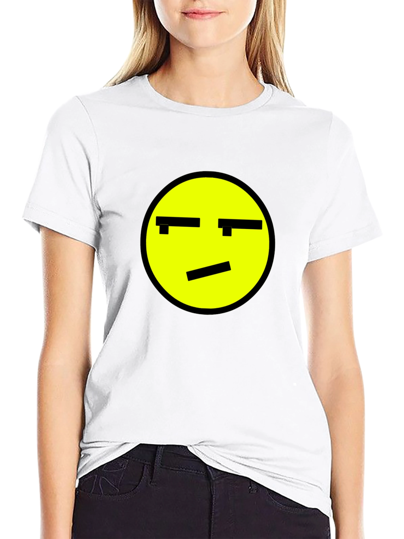 Skeptical Emoji Graphic Black T-Shirt