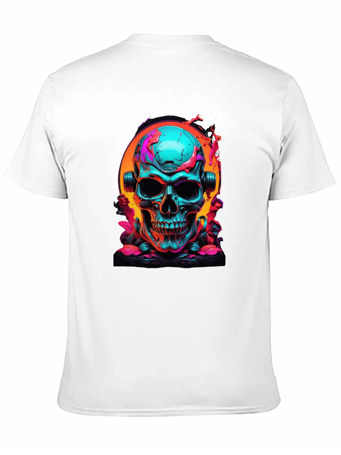 Black & Neon Colourful Skull Art - Goth Edgy Style Unisex Casual T-Shirt – Clean Design For Daily Comfort