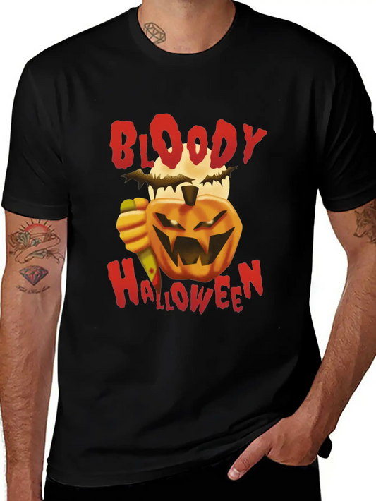 Bloody Halloween Pumpkin With Knife Unisex Casual T-Shirt – Clean Design For Daily Comfort