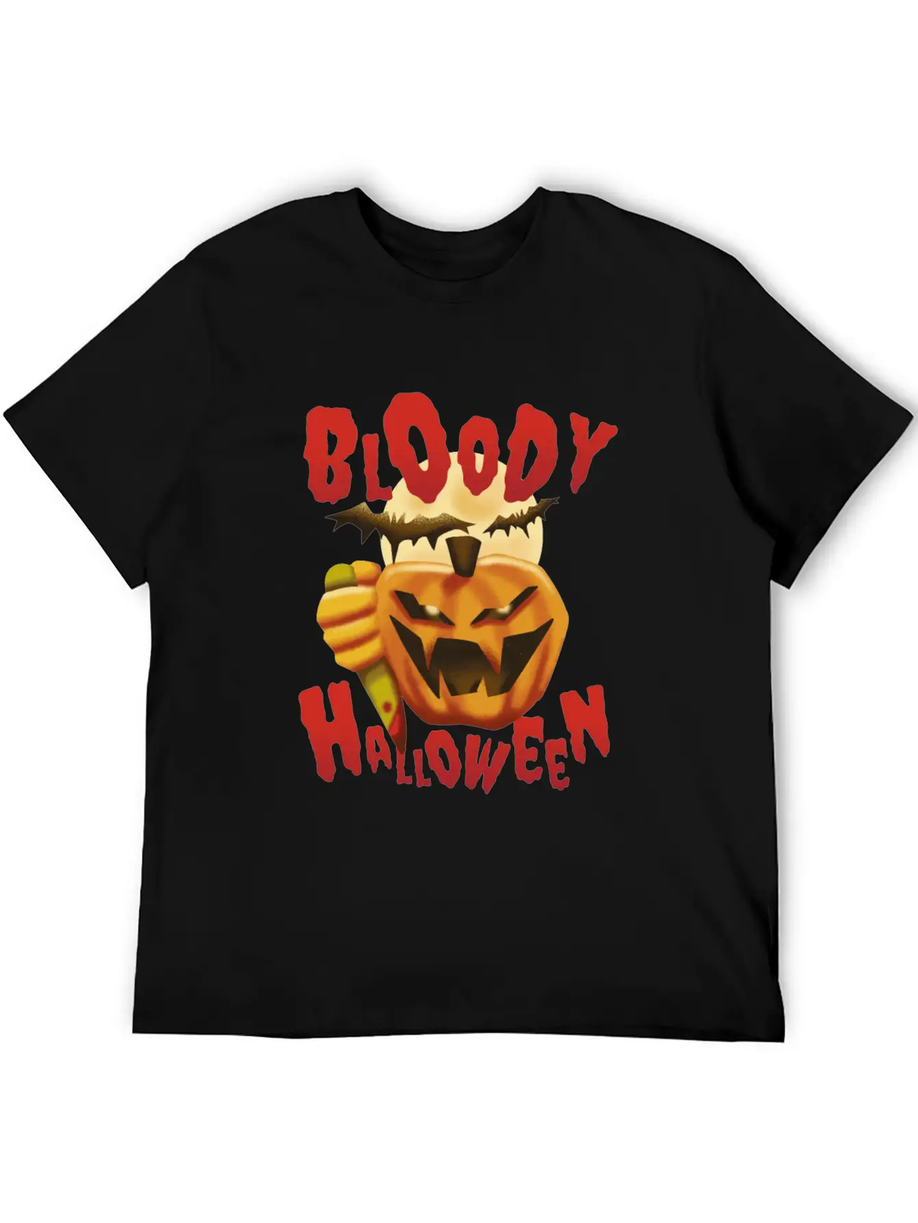 Bloody Halloween Pumpkin With Knife Unisex Casual T-Shirt – Clean Design For Daily Comfort