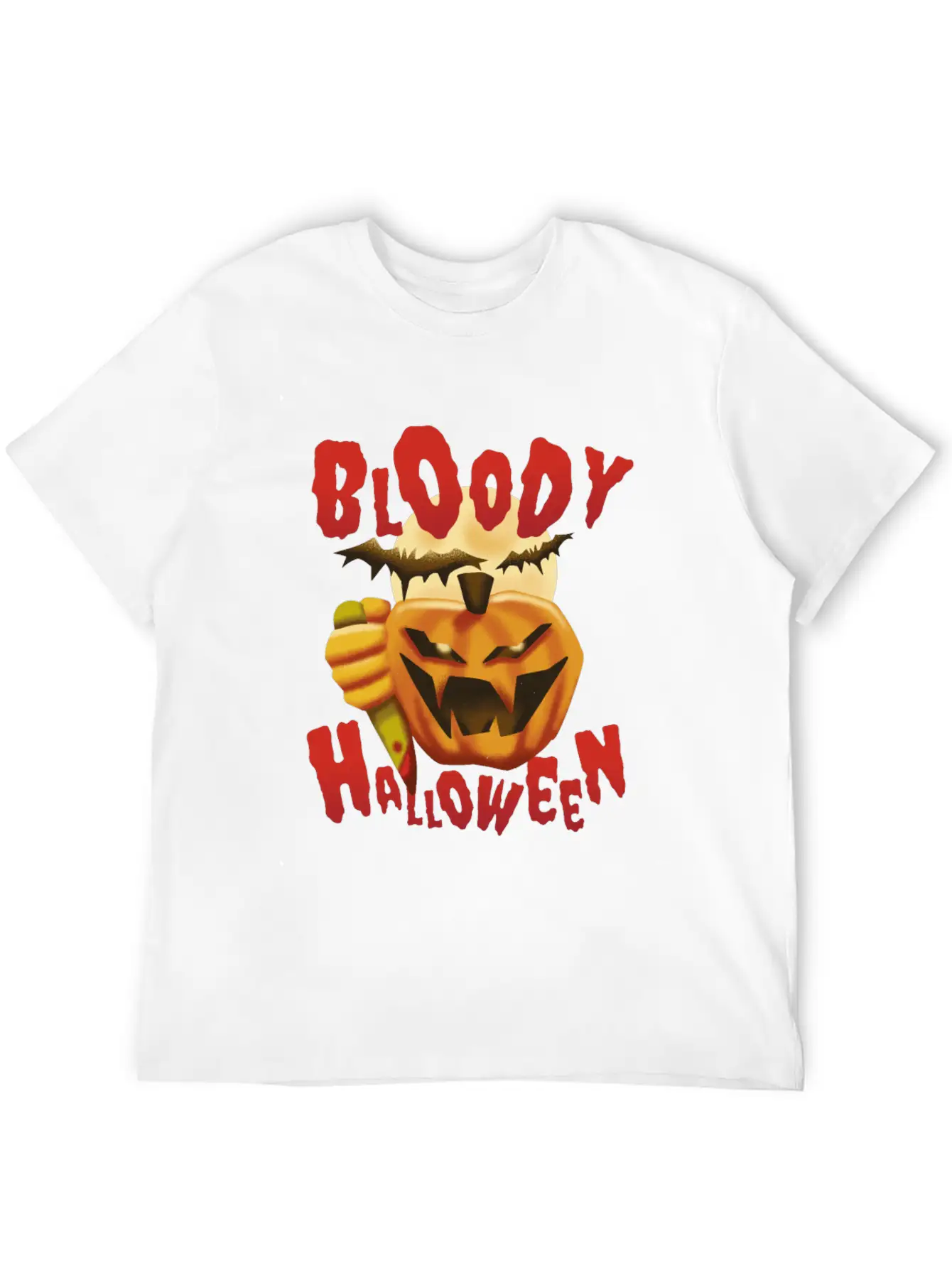 Bloody Halloween Pumpkin With Knife Unisex Casual T-Shirt – Clean Design For Daily Comfort