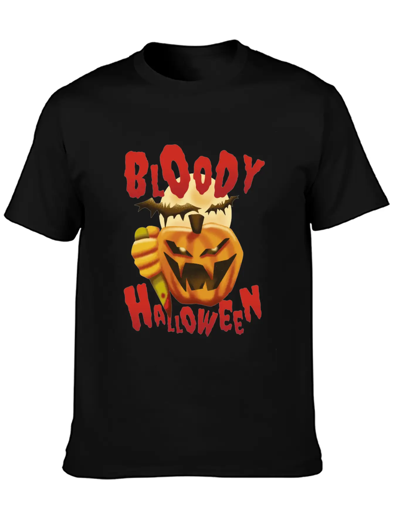 Bloody Halloween Pumpkin With Knife Unisex Casual T-Shirt – Clean Design For Daily Comfort
